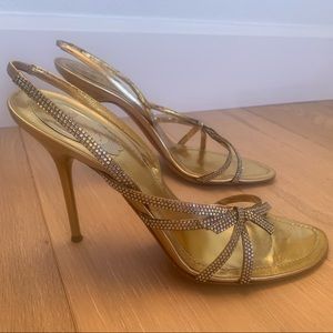 Rene Caovilla gold strappy heeled sandals 39